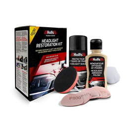Holts - Kit Réparateur et Polisseur de Phares Voiture avec Disques Abrasifs, Mousse et Adaptateur Perceuse - Nettoyant et Protecteur Optique