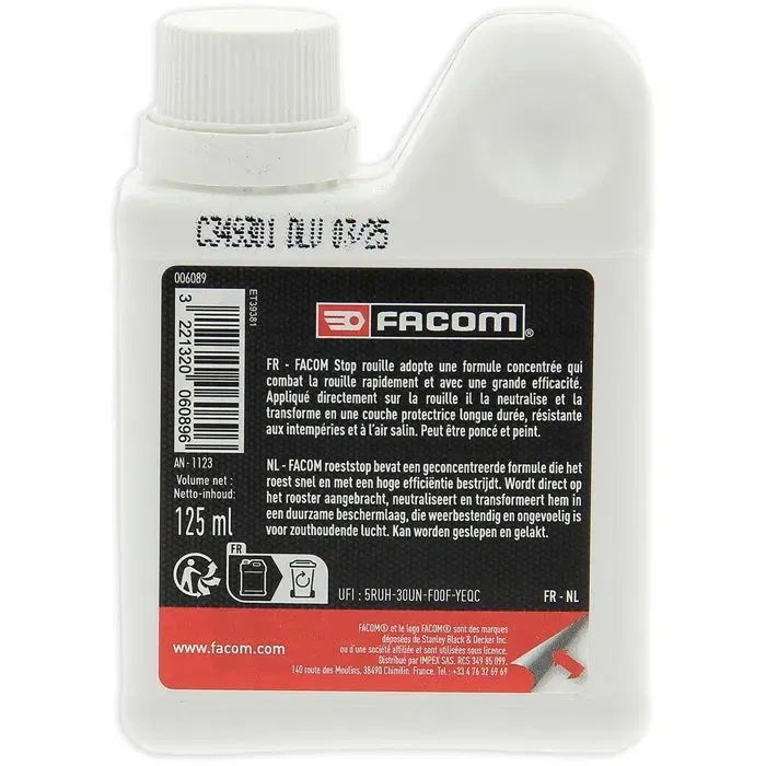 Facom Stop-Rouille - Anti-rouille concentré 125 ml - Neutralise la rouille et crée une couche protectrice durable, résistante aux intempéries et à l'air salin