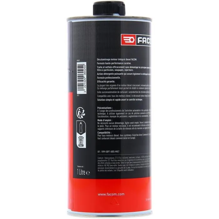 Facom Additif Décalaminant Moteur Diesel Curatif et Préventif 1L - Nettoie Soupapes, Chambre Combustion, Injecteurs, Vanne EGR, Catalyseur, Filtre à Particules