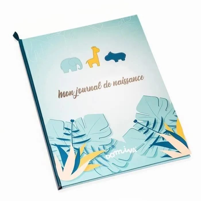 Domiva Livre de Naissance Zanimo - 31,5 cm x 22 cm - Livre à Souvenirs pour Bébé Bleu - Inclut Sections pour Photos et Suivi des Progrès
