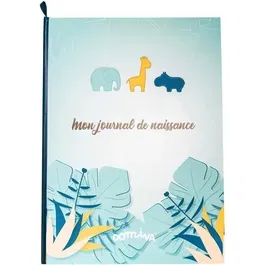 Domiva Livre de Naissance Zanimo - 31,5 cm x 22 cm - Livre à Souvenirs pour Bébé Bleu - Inclut Sections pour Photos et Suivi des Progrès