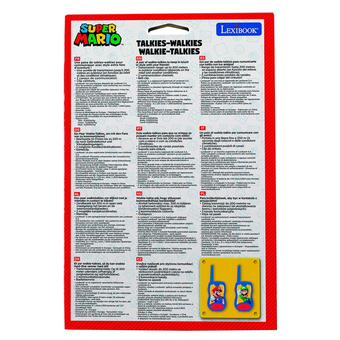 Lexibook Super Mario - Walkie-talkies avec licence officielle, portée 120 mètres, pince de ceinture, pour enfants à partir de 3 ans