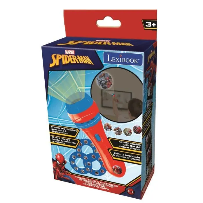 Lexibook Projecteur à Histoires et Lampe Torche Spider-Man pour Enfants dès 3 Ans avec 24 Images et Éclairage Doux - 5-en-1
