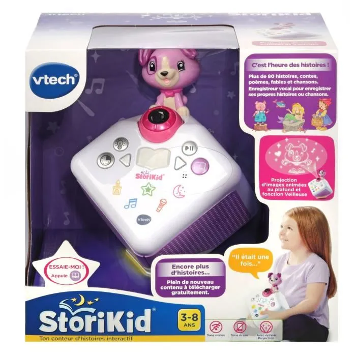 VTech Storikid - Mon Conteur d'Histoires Rose pour Enfants de 3 à 8 Ans - Plus de 80 Contes, Poèmes, Chansons avec Projection d'Images et Effets Sonores