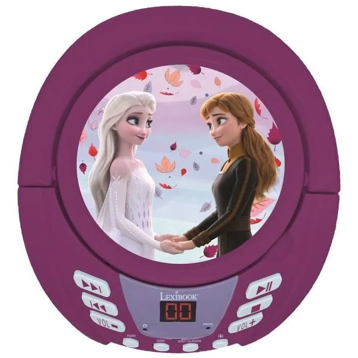 Lexibook Lecteur CD Bluetooth Karaoké Transportable La Reine des Neiges 2 avec Effets Lumineux et Micro - Bleu