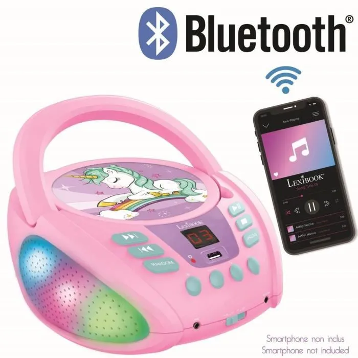 Lexibook Lecteur CD Portable Bluetooth Licorne Violet Rose Lexibook Lecteur CD Portable Bluetooth Licorne Violet Rose