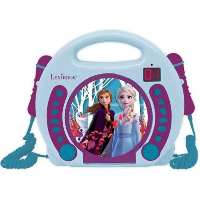 Lexibook Lecteur CD Portable avec 2 Microphones LED - La Reine des Neiges Disney, Prise Casque, Fonction Programmation et Répétition, Alimentation Secteur ou Piles Lexibook Lecteur CD Portable avec 2 Microphones LED - La Reine des Neiges Disney, Prise Casque, Fonction Programmation et Répétition, Alimentation Secteur ou Piles