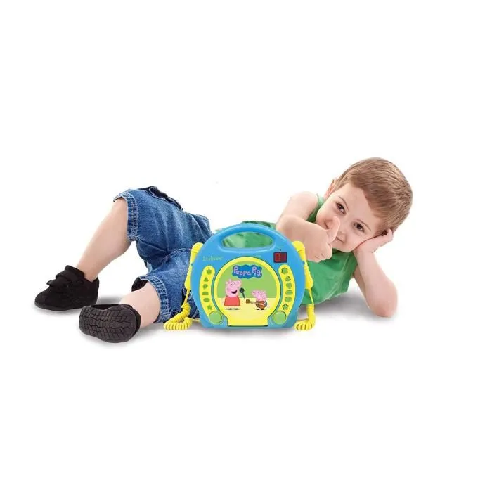 Lexibook Lecteur CD Karaoké Peppa Pig avec 2 Microphones, Programmation, Affichage LED, Prise Casque et Poignée de Transport