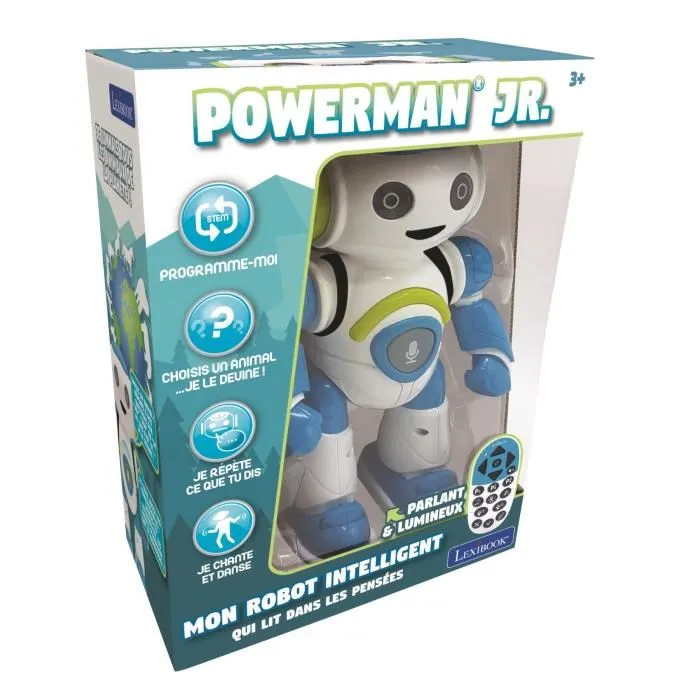 Lexibook Powerman Junior - Robot éducatif intelligent programmable pour enfants, avec télécommande, jeu de devinettes, effets sonores et lumineux, langue française Lexibook Powerman Junior - Robot éducatif intelligent programmable pour enfants, avec télécommande, jeu de devinettes, effets sonores et lumineux, langue française