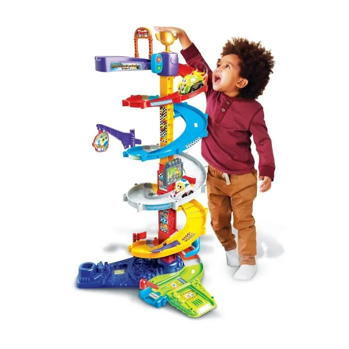 VTech - Mégacircuit Spirales 2 en 1 Tut Tut Bolides - Circuit de voitures avec lanceur et aiguillage automatique - Titouan Fou du Volant