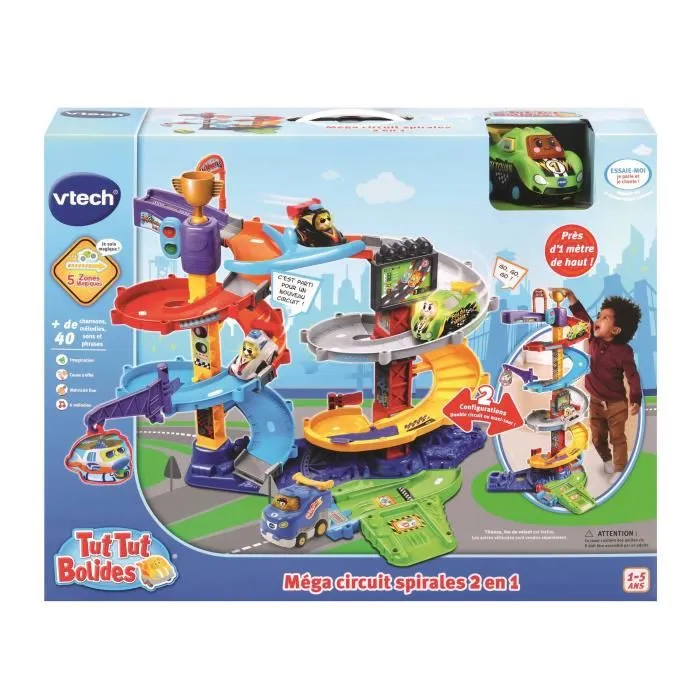 VTech - Mégacircuit Spirales 2 en 1 Tut Tut Bolides - Circuit de voitures avec lanceur et aiguillage automatique - Titouan Fou du Volant