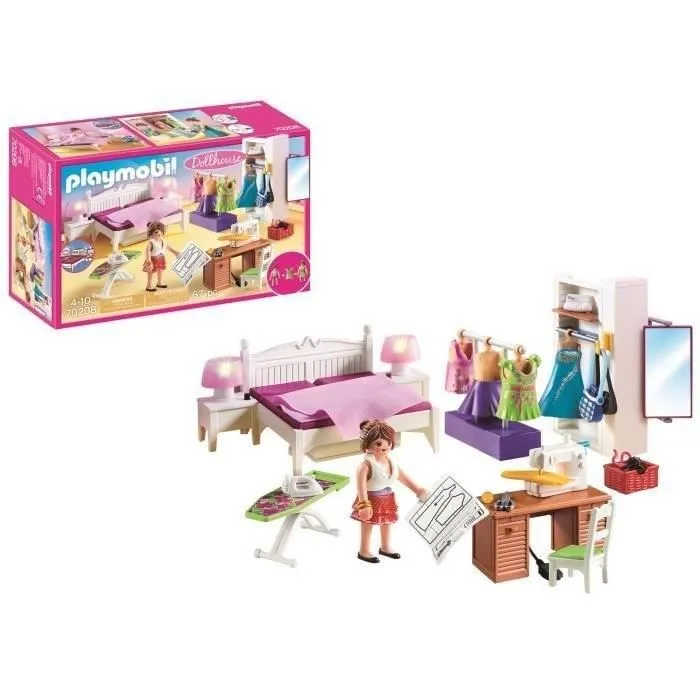 Playmobil 70208 - Maison de poupée traditionnelle - Chambre avec espace couture - Jeu de rôle créatif 67 pièces - À partir de 4 ans Playmobil 70208 - Maison de poupée traditionnelle - Chambre avec espace couture - Jeu de rôle créatif 67 pièces - À partir de 4 ans