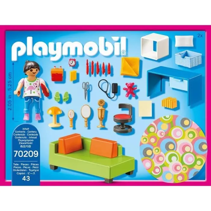 Playmobil 70209 Maison Traditionnelle - Chambre d'enfant avec canapé-lit, bureau, commode et accessoires, 43 pièces, 1 personnage, à partir de 4 ans