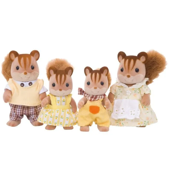 Sylvanian Families - Famille Écureuil Roux - 4 Personnages Miniatures Articulés avec Vêtements Amovibles - Pour Enfants de 3 Ans et Plus