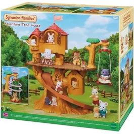 Sylvanian Families - Cabane dans les arbres avec balançoire mécanique et toboggan pour bébés - Jouet de figurines - Maison de jeu 4 pièces et terrasse