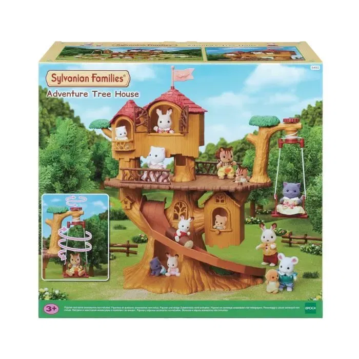Sylvanian Families - Cabane dans les arbres avec balançoire mécanique et toboggan pour bébés - Jouet de figurines - Maison de jeu 4 pièces et terrasse