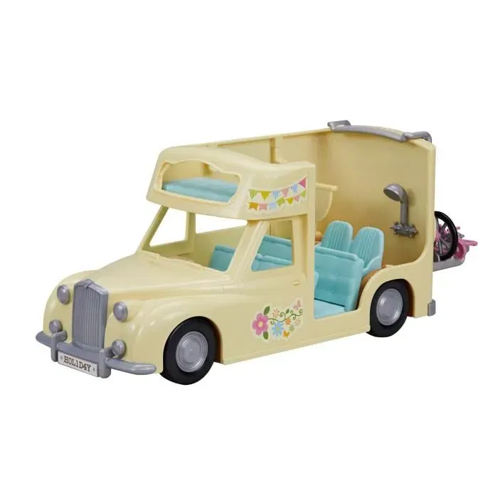 Sylvanian Families 5454 Le Camping Car Les Vacances - Maison de Poupée Véhicule avec Cuisine, Toilettes, Douche et Sièges Convertibles