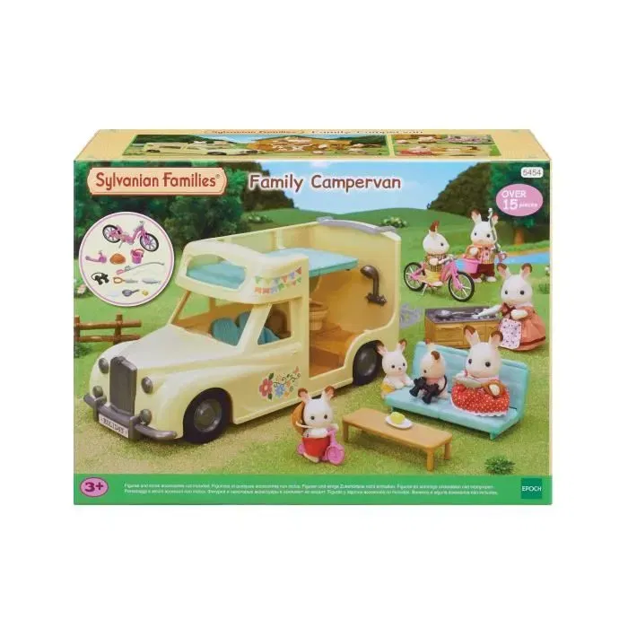 Sylvanian Families 5454 Le Camping Car Les Vacances - Maison de Poupée Véhicule avec Cuisine, Toilettes, Douche et Sièges Convertibles