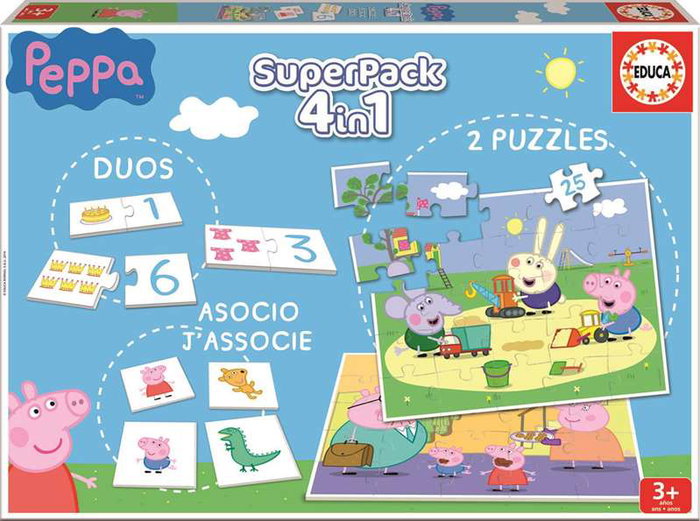 Educa Peppa Pig Superpack 4 en 1 : Jeu de duos, jeu d'association et 2 puzzles pour enfants de 3 à 5 ans Educa Peppa Pig Superpack 4 en 1 : Jeu de duos, jeu d'association et 2 puzzles pour enfants de 3 à 5 ans