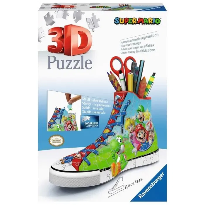 Ravensburger - Puzzle 3D Sneaker Super Mario - 108 pièces - Sans colle - Pot à crayons - À partir de 8 ans