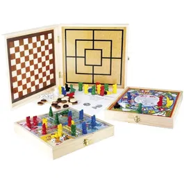 Cartamundi JeuJura Coffret Bois 100 Jeux de Société Traditionnels avec Jeu des Petits Chevaux, Oie, Dames, Marelle et Cartes - 30 x 30 x 5 cm