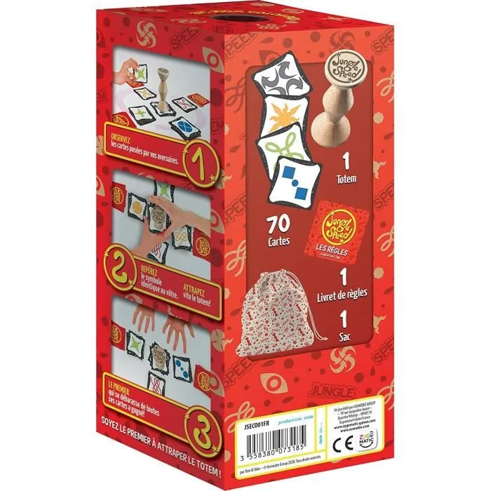 Zygomatic Jungle Speed - Jeu de société éco-conçu à partir de 7 ans, 2 à 10 joueurs, 15 minutes, totem bois, sac coton bio, français