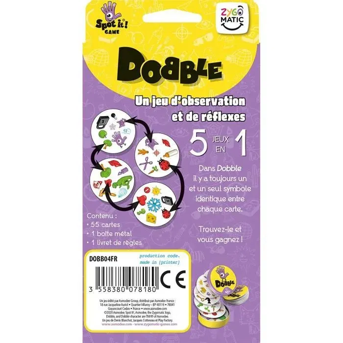 Dobble - Édition 2021 - Jeu de société de rapidité et d'observation, 55 cartes, 5 mini-jeux, de 2 à 8 joueurs à partir de 6 ans, français