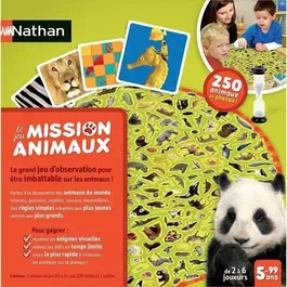 Nathan - Jeu de Société Mission Animaux - Jeu d'Observation et de Rapidité avec 250 Photos Réelles - Pour Jusqu'à 6 Joueurs