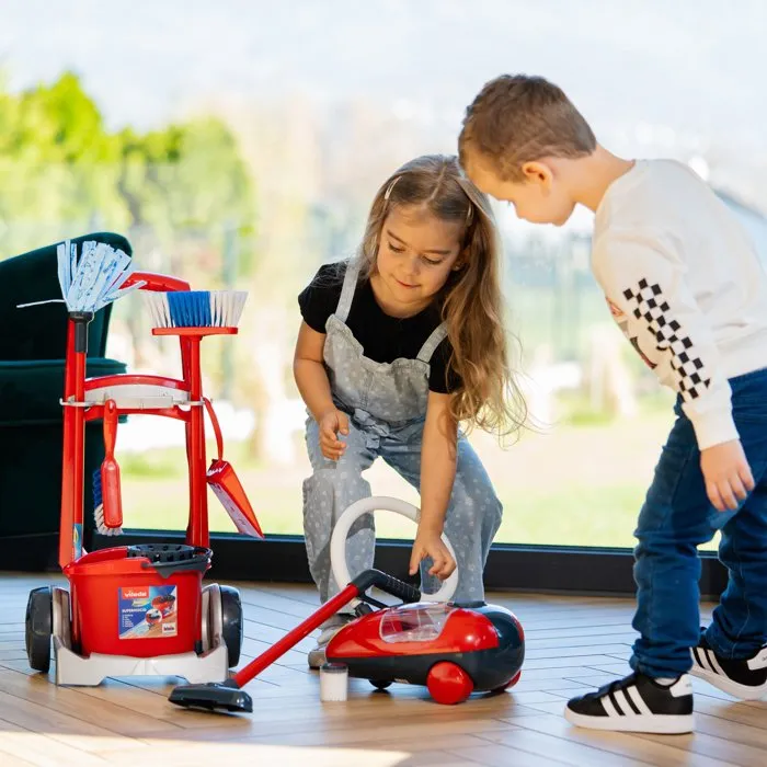 KLEIN Chariot de ménage Vileda avec aspirateur électronique - Balai, seau, pelle et balayette inclus - Jeu d'imitation KLEIN Chariot de ménage Vileda avec aspirateur électronique - Balai, seau, pelle et balayette inclus - Jeu d'imitation