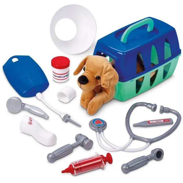 Ecoiffier - 1908 - Clinique vétérinaire et jouet de docteur pour enfants avec chien en peluche, table d'examen et accessoires médicaux - Fabriqué en France