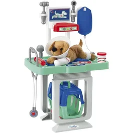 Ecoiffier - 1908 - Clinique vétérinaire et jouet de docteur pour enfants avec chien en peluche, table d'examen et accessoires médicaux - Fabriqué en France