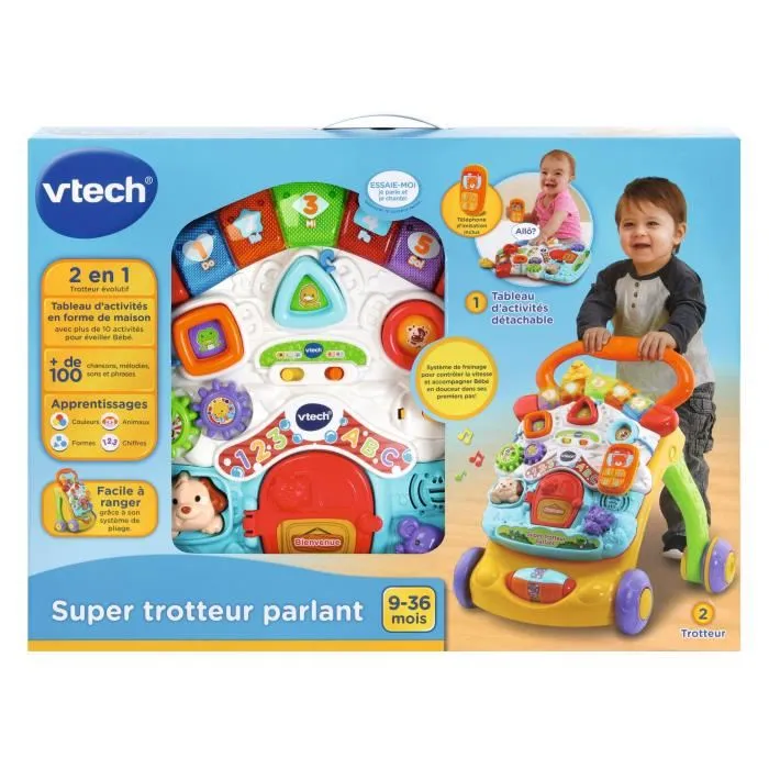 VTech - Super Trotteur Parlant 2 en 1 Détachable - Trotteur Musical Éducatif avec Mots, Chiffres, Formes pour Enfants de 9 à 36 Mois - Multicolore