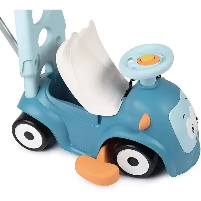 Smoby Porteur Maestro Balade Bleu Évolutif 3 en 1 - Trotteur et Porteur pour Enfant dès 6 mois, avec Canne Parentale, Harnais, Coffre à Jouets et Roues Silencieuses