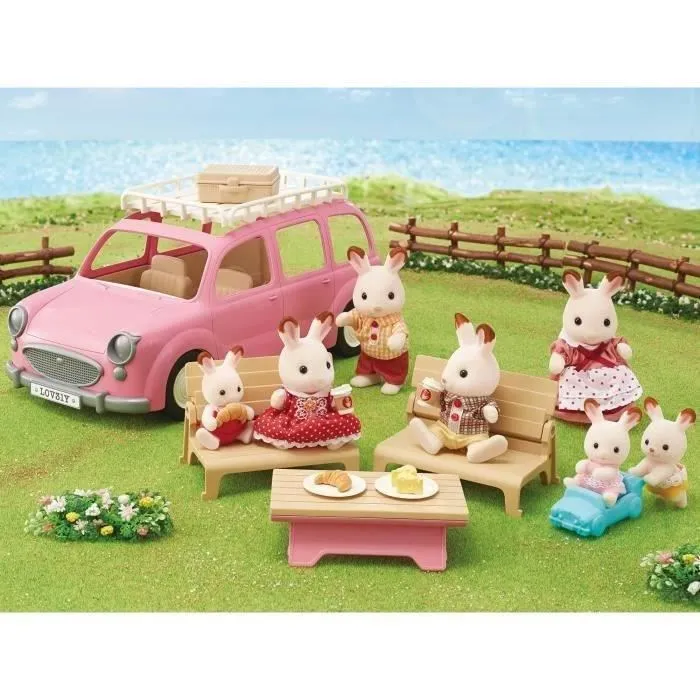 Sylvanian Families - Monospace rose pour pique-nique et balade en famille, contient jusqu'à 7 personnages