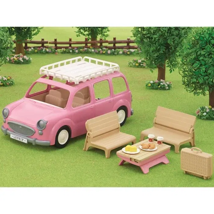 Sylvanian Families - Monospace rose pour pique-nique et balade en famille, contient jusqu'à 7 personnages