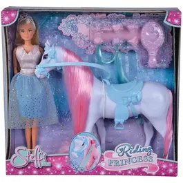 Simba - Poupée Mannequin Steffi Love Princesse et Cheval 29cm, avec Cheval, Robe, Tiare et Accessoires de Coiffure - Pour Enfants de 3 à 8 ans