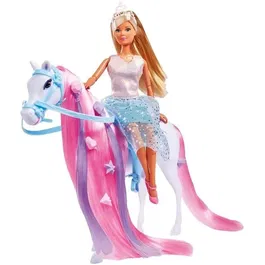 Simba - Poupée Mannequin Steffi Love Princesse et Cheval 29cm, avec Cheval, Robe, Tiare et Accessoires de Coiffure - Pour Enfants de 3 à 8 ans