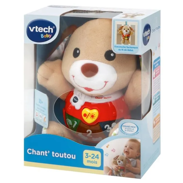 VTECH Baby Peluche Interactive Chien Chant'toutou Brun - Jouet Éducatif Enfant avec Boutons Lumineux, Chansons et Textures Douces