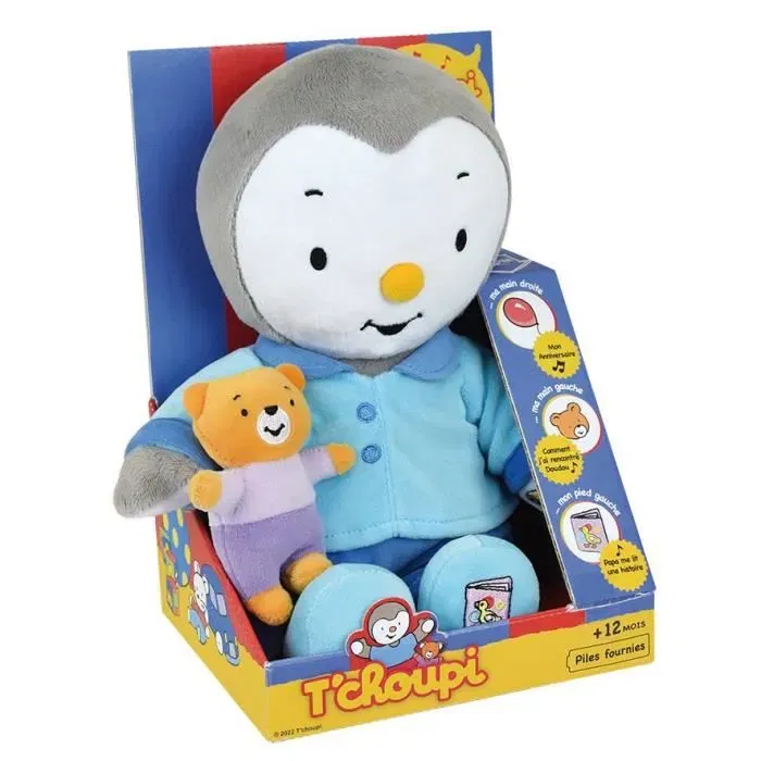 Jemini Peluche T'choupi Raconte-moi une Histoire - Interactive avec 3 Histoires - 30 cm - Bleu - Enfant - Piles Fournies