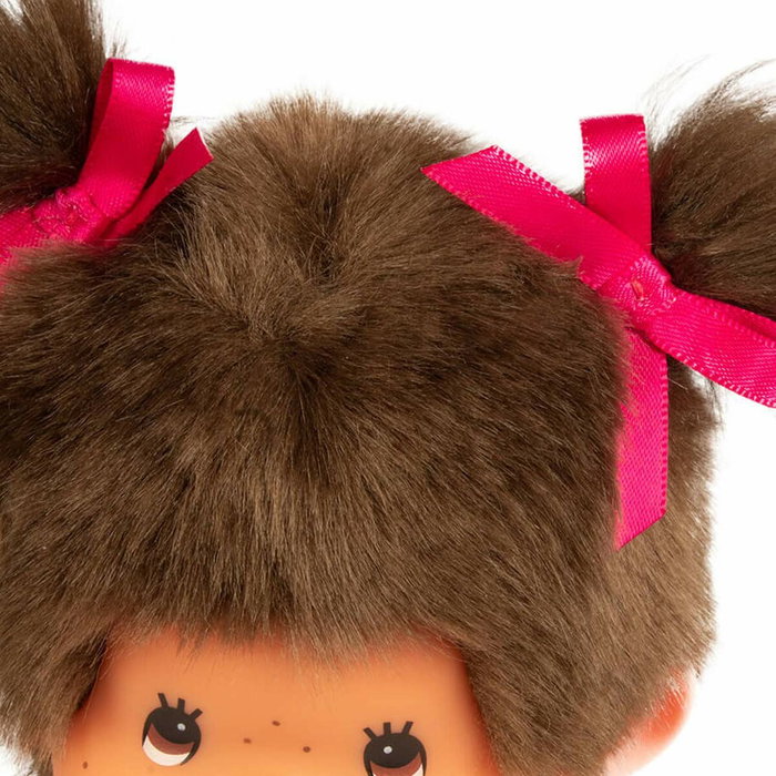 Bandai Monchhichi Peluche Fille avec Bavoir Rose et Blanc 20 cm