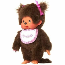 Bandai Monchhichi Peluche Fille avec Bavoir Rose et Blanc 20 cm