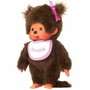Bandai Monchhichi Peluche Fille avec Bavoir Rose et Blanc 20 cm