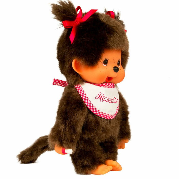 Bandai Monchhichi Peluche Fille avec Bavoir Rose et Blanc 20 cm