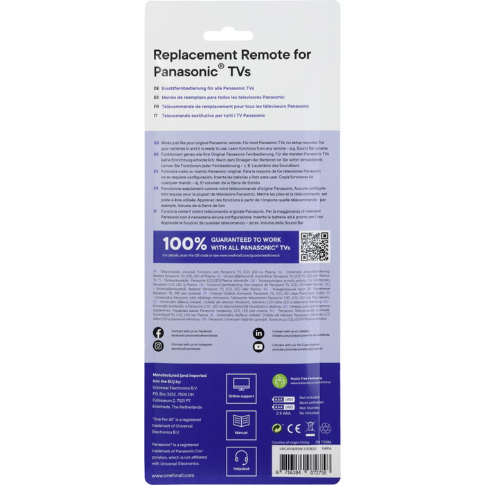 One For All URC4914 - Télécommande de remplacement pour TV Panasonic One For All URC4914 - Télécommande de remplacement pour TV Panasonic
