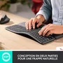 Logitech ERGO K860 Clavier Sans fil Ergonomique AZERTY Noir avec Repose-Poignets - Réduit la Flexion des Poignets de 25%