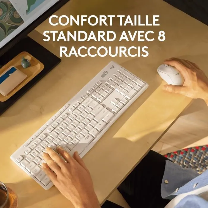 Logitech MK295 - Ensemble Clavier et Souris Sans Fil Silencieux AZERTY en Blanc - Supprime 90% du Bruit