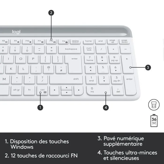 Logitech MK470 Slim Ensemble Clavier et Souris sans Fil Ultra-Mince et Silencieux AZERTY Blanc