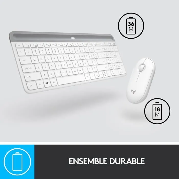 Logitech MK470 Slim Ensemble Clavier et Souris sans Fil Ultra-Mince et Silencieux AZERTY Blanc