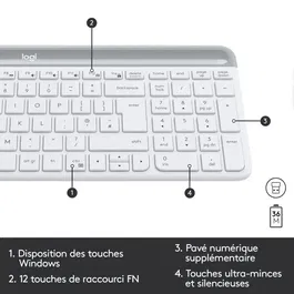 Logitech MK470 Slim Ensemble Clavier et Souris sans Fil Ultra-Mince et Silencieux AZERTY Blanc