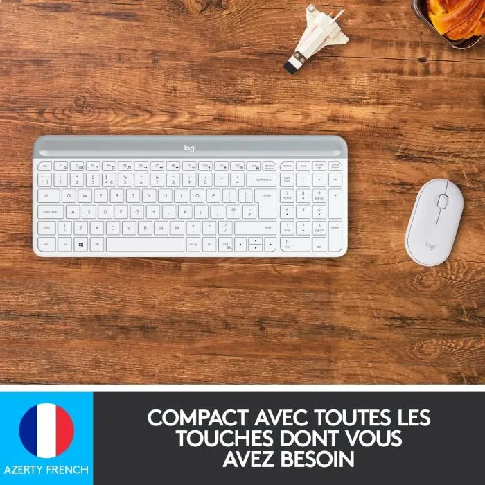 Logitech MK470 Slim Ensemble Clavier et Souris sans Fil Ultra-Mince et Silencieux AZERTY Blanc